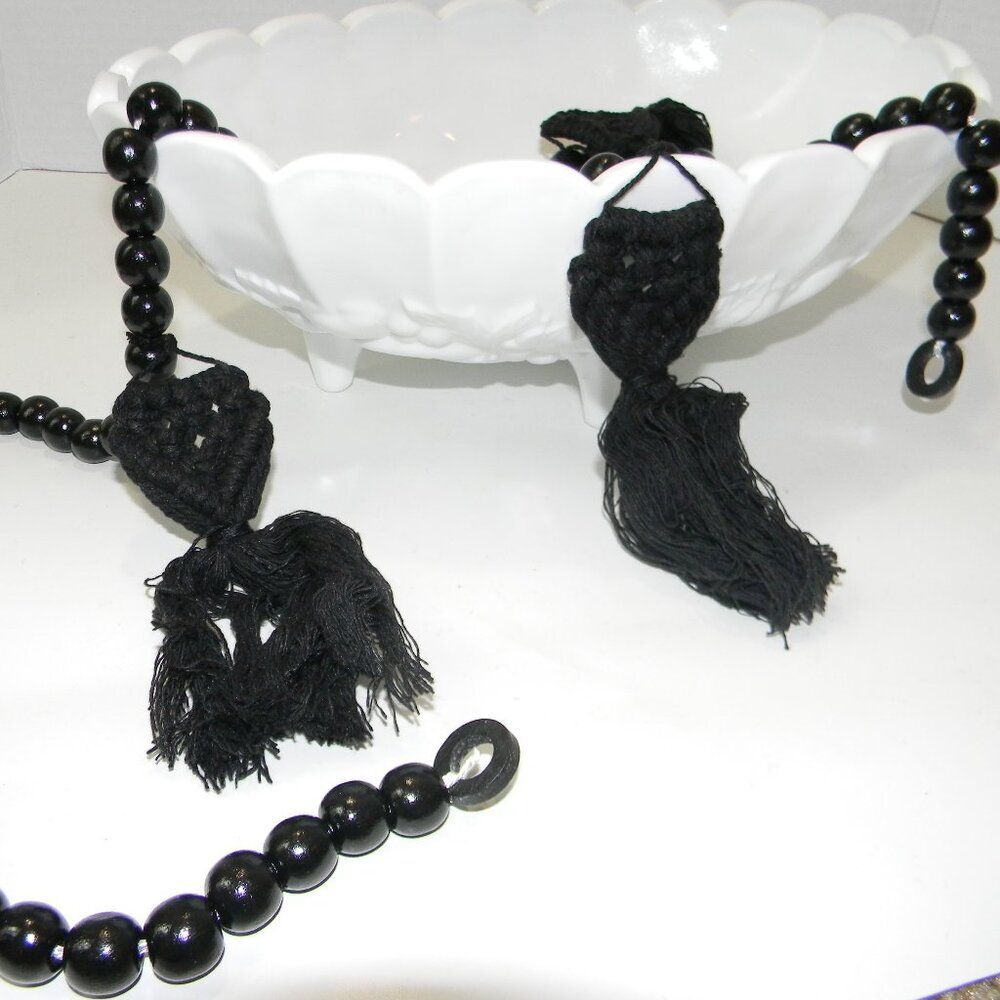 Black Wood Bead Garland Boho Decorative Fall Decor 6 Feet NEW